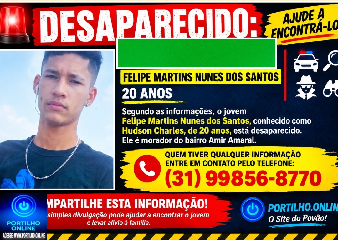 👉🚨🚔🔎🕵🔍DESAPARECIDO..👉🏻🤔Felipe Martins Nunes dos Santos, de 20 anos