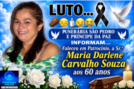 👉LUTO…⚰😔🕯😪😭FUNERÁRIA SAO PEDRO E PRÍNCIPE DA 🕊PAZ🕊🕊 INFORMAM… Faleceu em Patrocinio, a Sr. ªMaria Darlene Carvalho Souza, aos 60 anos