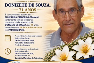 👉 LUTO 👉🏻😱😱😭😪⚰🕯😪 NOTA DE FALECIMENTO. FUNERÁRIA FREDERICO OZANAM INFORMA….👉🏻😱😥😓Faleceu em Patrocínio- a Srº: DONIZETE DE SOUZA.  71 ANOS