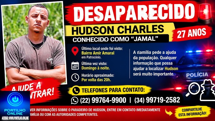 👉🚨🚔🔎🕵🔍 DESAPARECIDO: 👉Hudson charles ( vulgo Jamal 27 anos)